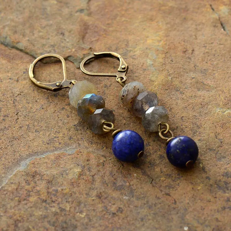 Brincos "Azure" em Labradorita e Lapis-Lazuli ecomboutique167